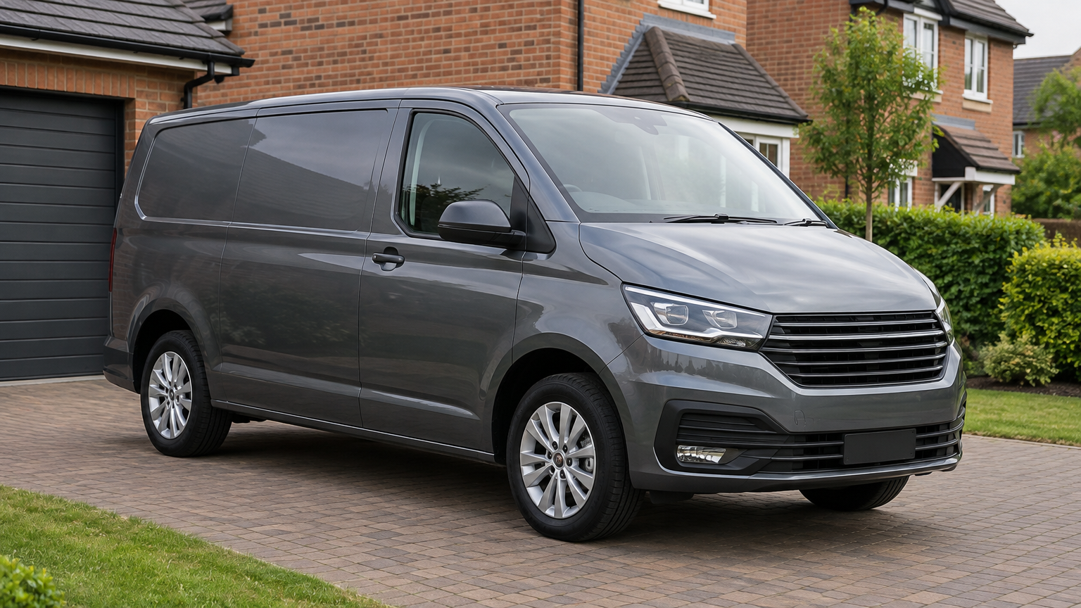 Illustrative photograph of a modern diesel van parked on a UK driveway in natural daylight.