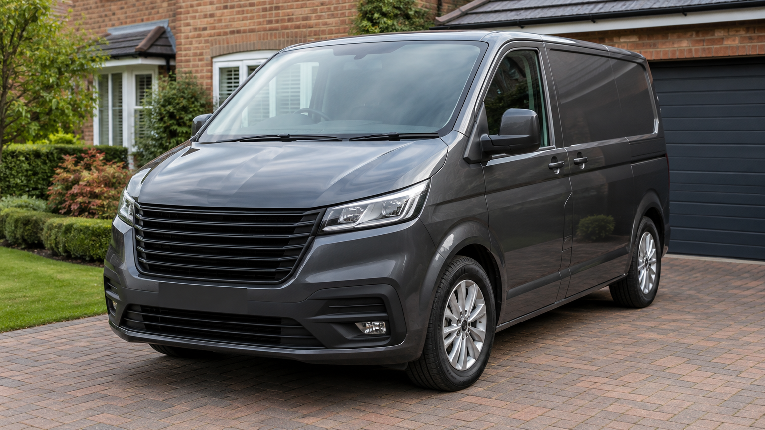 Illustrative photograph of a modern van parked on a UK driveway in natural daylight.